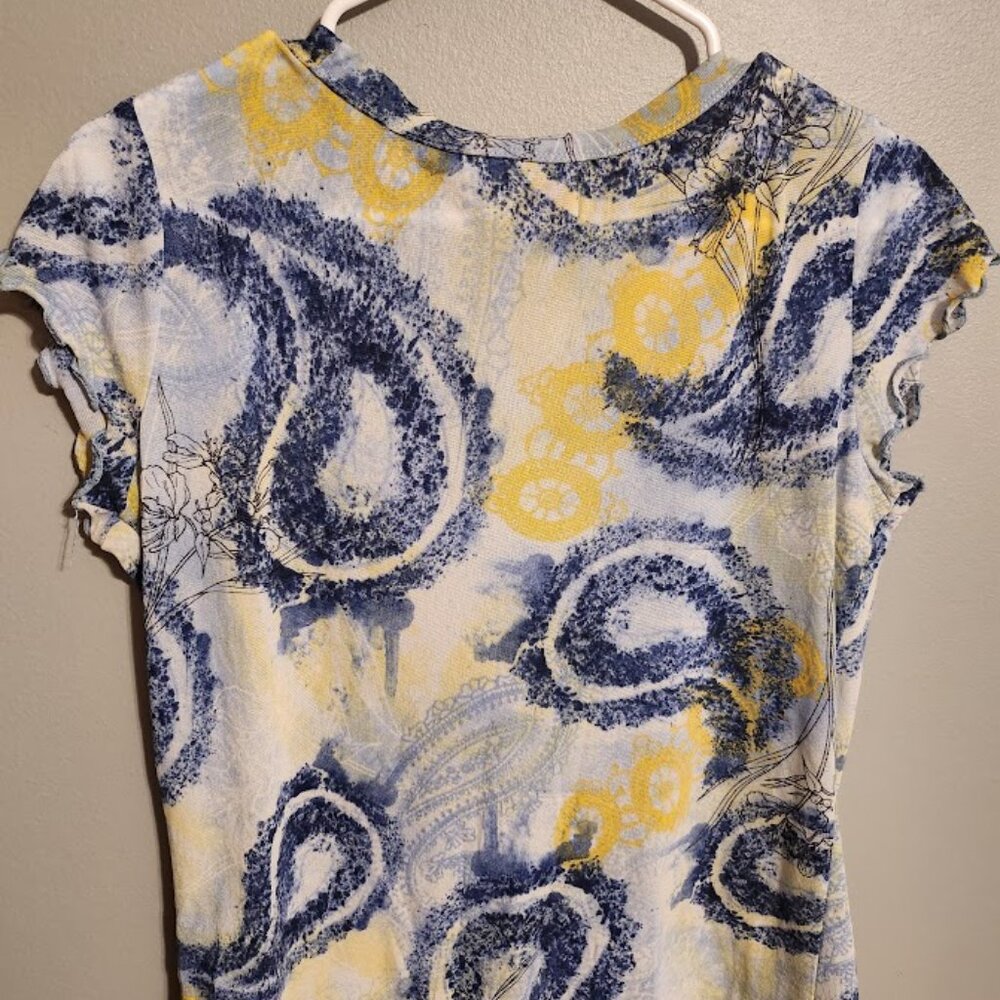 Aventura by Sportif Gauze Lettuce Hem Top Batik Paisley Size Large